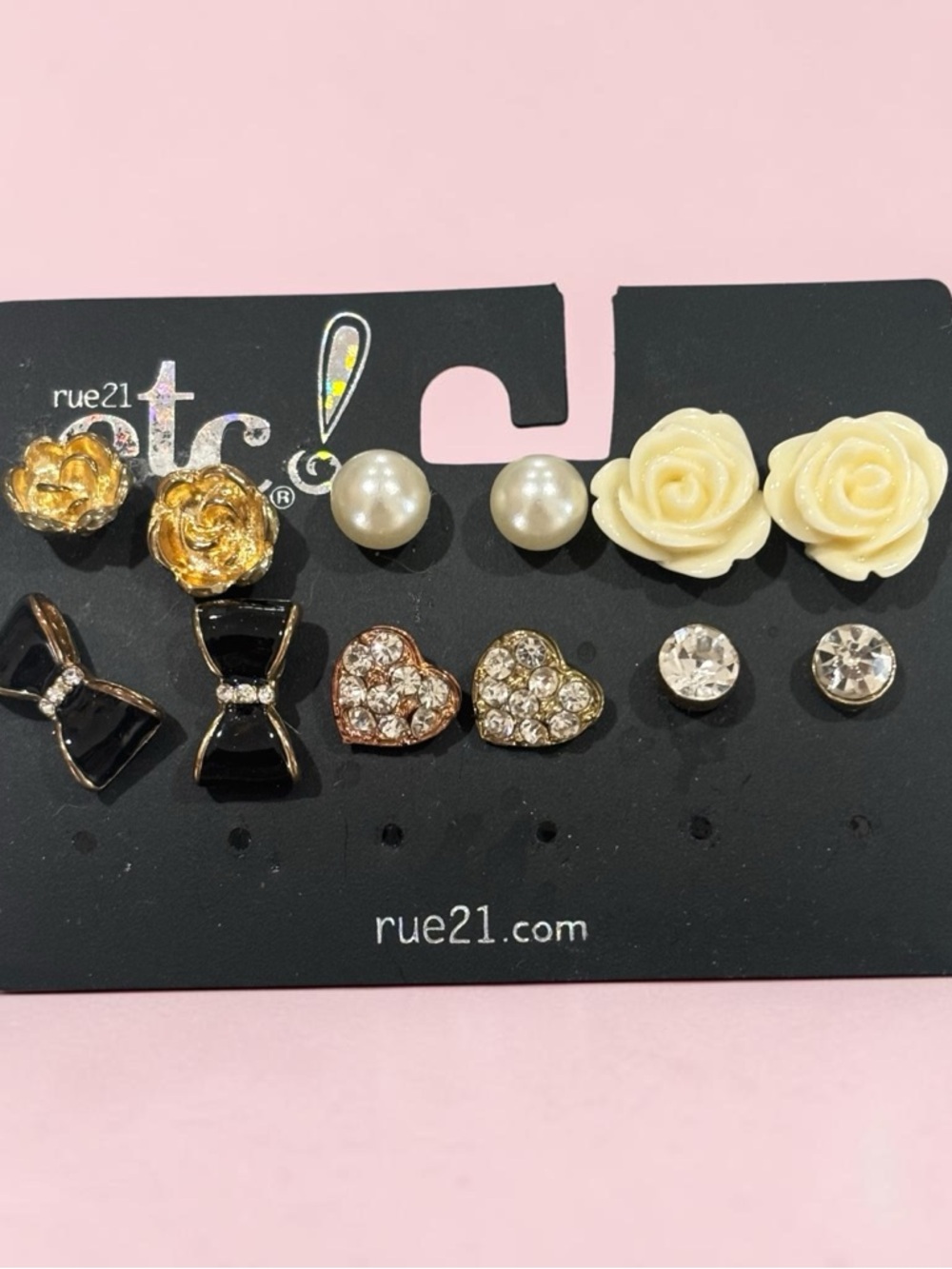 rue21 Mixed Stud Earring Set - Gold, Cream, Black & Pearl